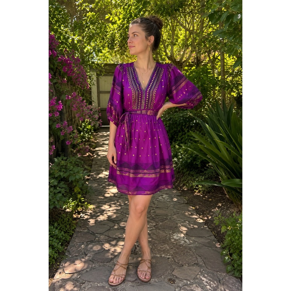 VTG Aoyama Itchome Silk Dress Small Purple Embellished Y2K Boho Luxe Festival